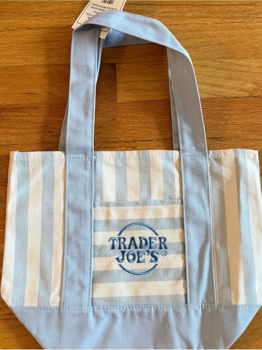 Trader Joe's Light Blue & White Striped Canvas Tote